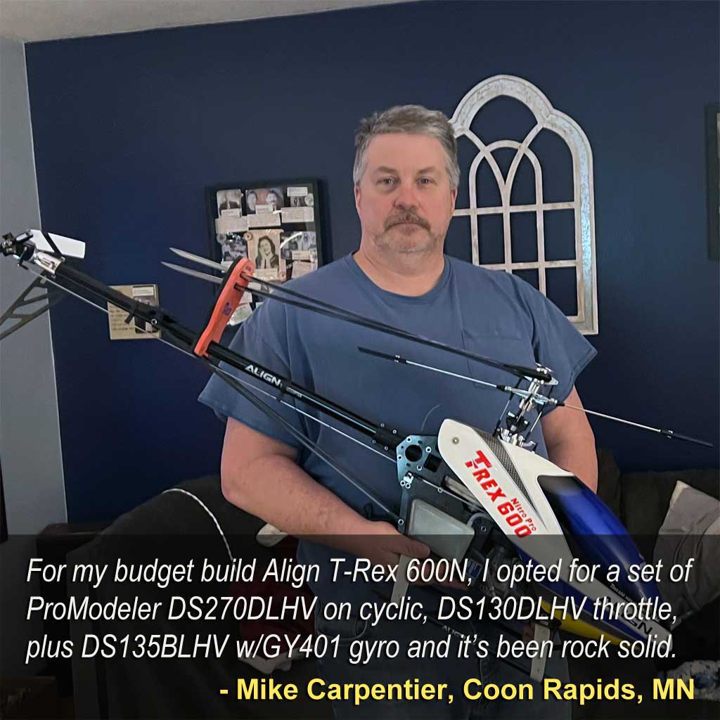 Mike Carpentier's T-Rex 600NP with ProModeler DS270DLHV, DS135BLHV, and DS1130DLHV servos