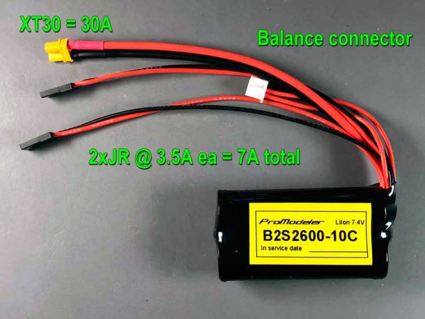 Closeup of a 2-cell ProModeler 2600mAh lithium ion battery pack