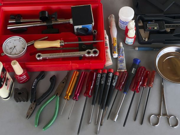 Overview of the tools required to assemble amodel helicopter